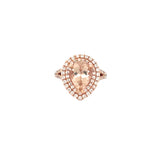 14K Gold Pear Cut Morganite Double Halo Split Shank Cathedral Engagement Ring