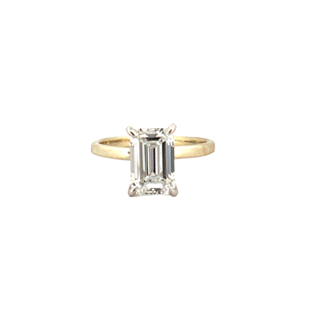 14K Gold 3.00 Carat Emerald Cut Lab Grown Diamond Solitaire Engagement Ring