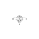 14K Gold Three Stone Cluster Pear Shape and Baguette Diamond Engagement Ring
