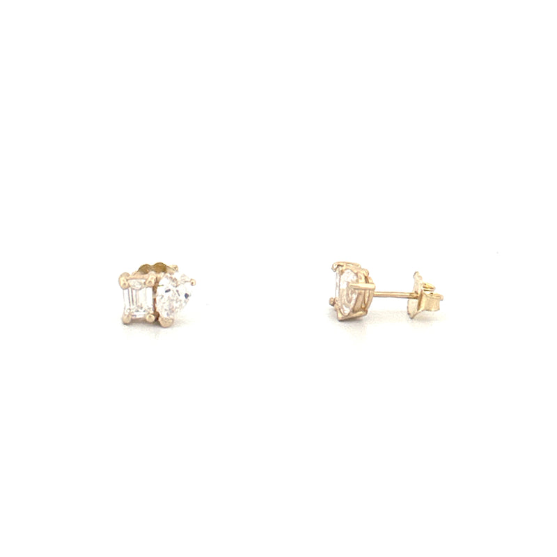 14K Gold Toi et Moi Emerald and Pear Lab Grown Diamond Earring