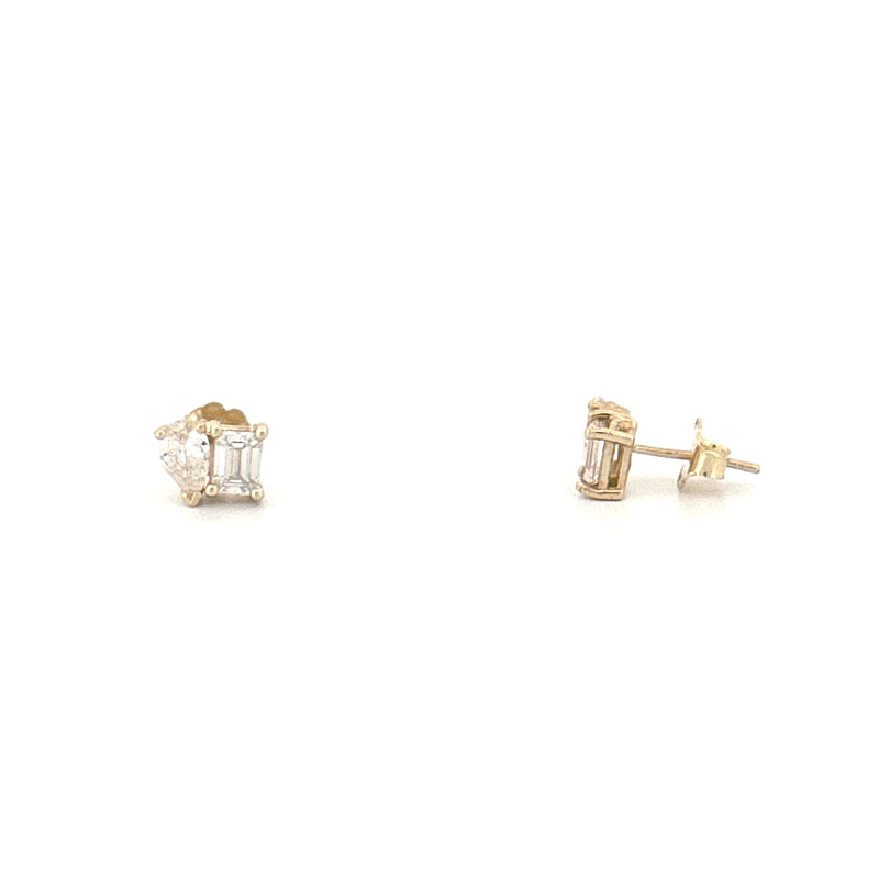 14K Gold Toi et Moi Pear and Emerald Lab Grown Diamond Earring