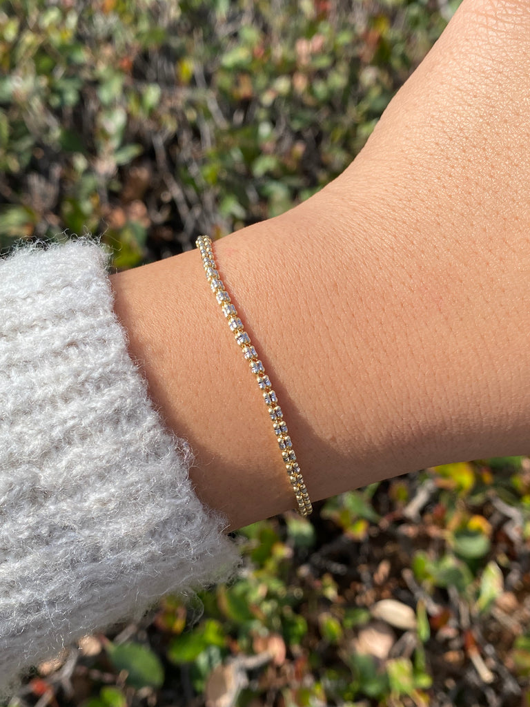 14K Gold 2MM Diamond Cut Bracelet