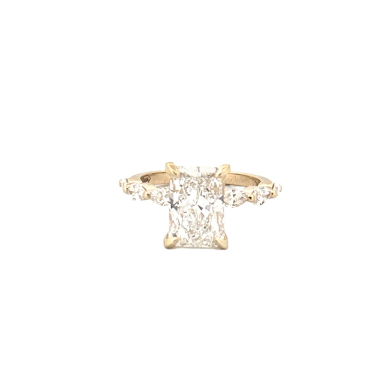 14K Gold 2.00 Carat Lab Grown Radiant Diamond Marquise and Under Halo Engagement Ring