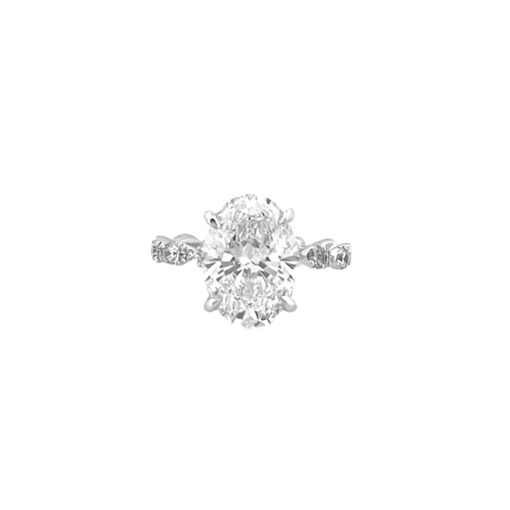 14K Gold 4.00 Carat Lab Grown Oval Diamond Pear Setting Engagement Ring