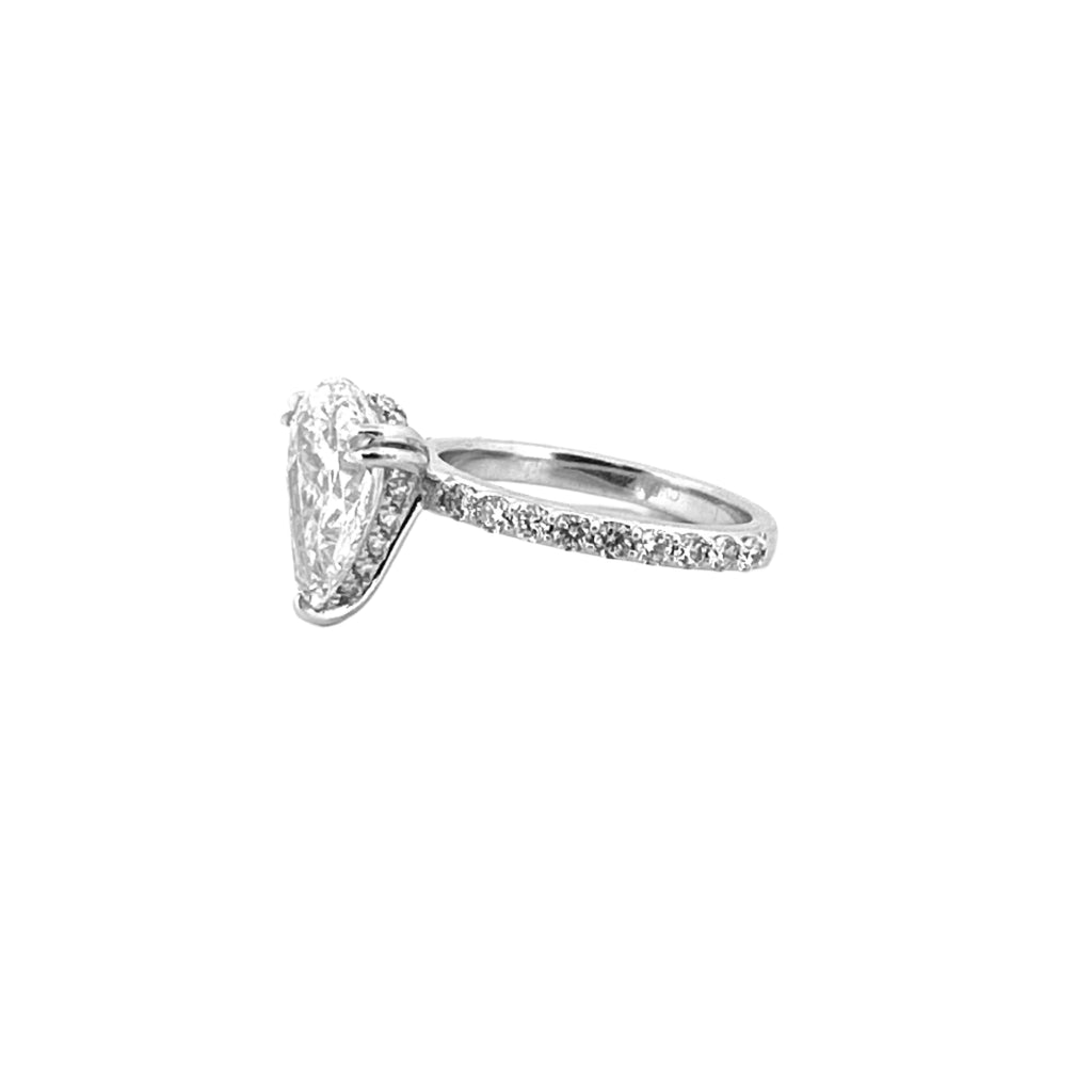 14K Gold 2.50 Carat Lab Grown Pear Diamond Under Halo Engagement Ring
