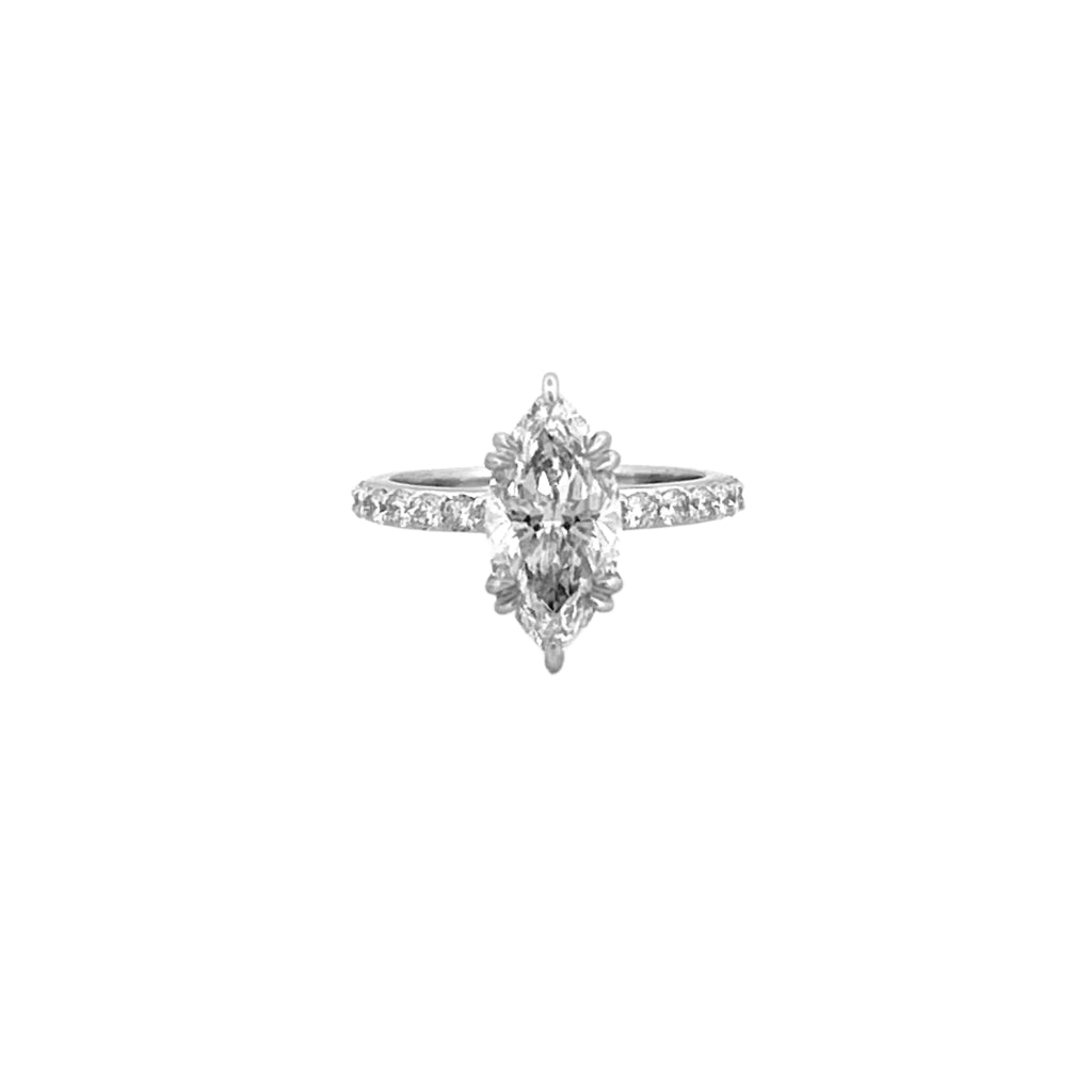 14K Gold 6-Prong 3.00 Carat Lab Grown Marquise Diamond Under Halo Engagement Ring