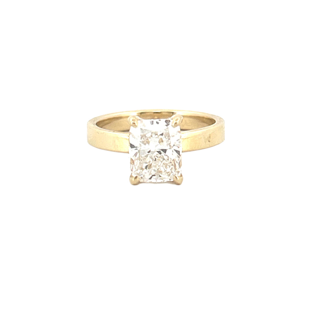 14K Gold Lab Grown 3.00 Carat Elongated Cushion Diamond Under Halo and 3MM Solitaire Engagement Ring