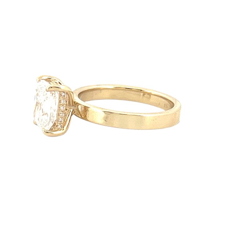 14K Gold Lab Grown 3.00 Carat Elongated Cushion Diamond Under Halo and 3MM Solitaire Engagement Ring