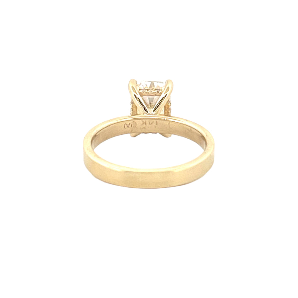 14K Gold Lab Grown 3.00 Carat Elongated Cushion Diamond Under Halo and 3MM Solitaire Engagement Ring