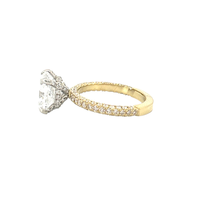14K Two Tone Gold 3.00 Carat Lab Grown Radiant 3D Setting Engagement Ring
