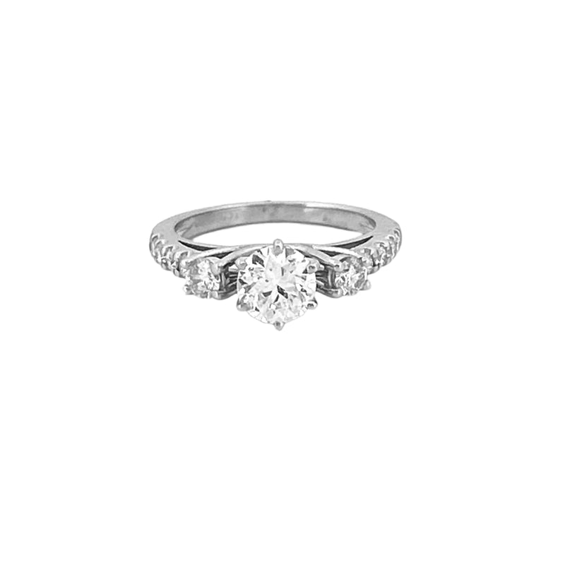14K Gold Three Stone 6-Prong 1.00 Carat Lab Grown Diamond Trellis Prong Set Engagement Ring