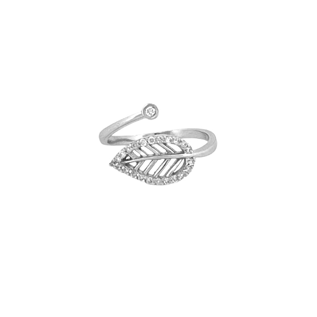 14K Gold Diamond Open Leaf Ring
