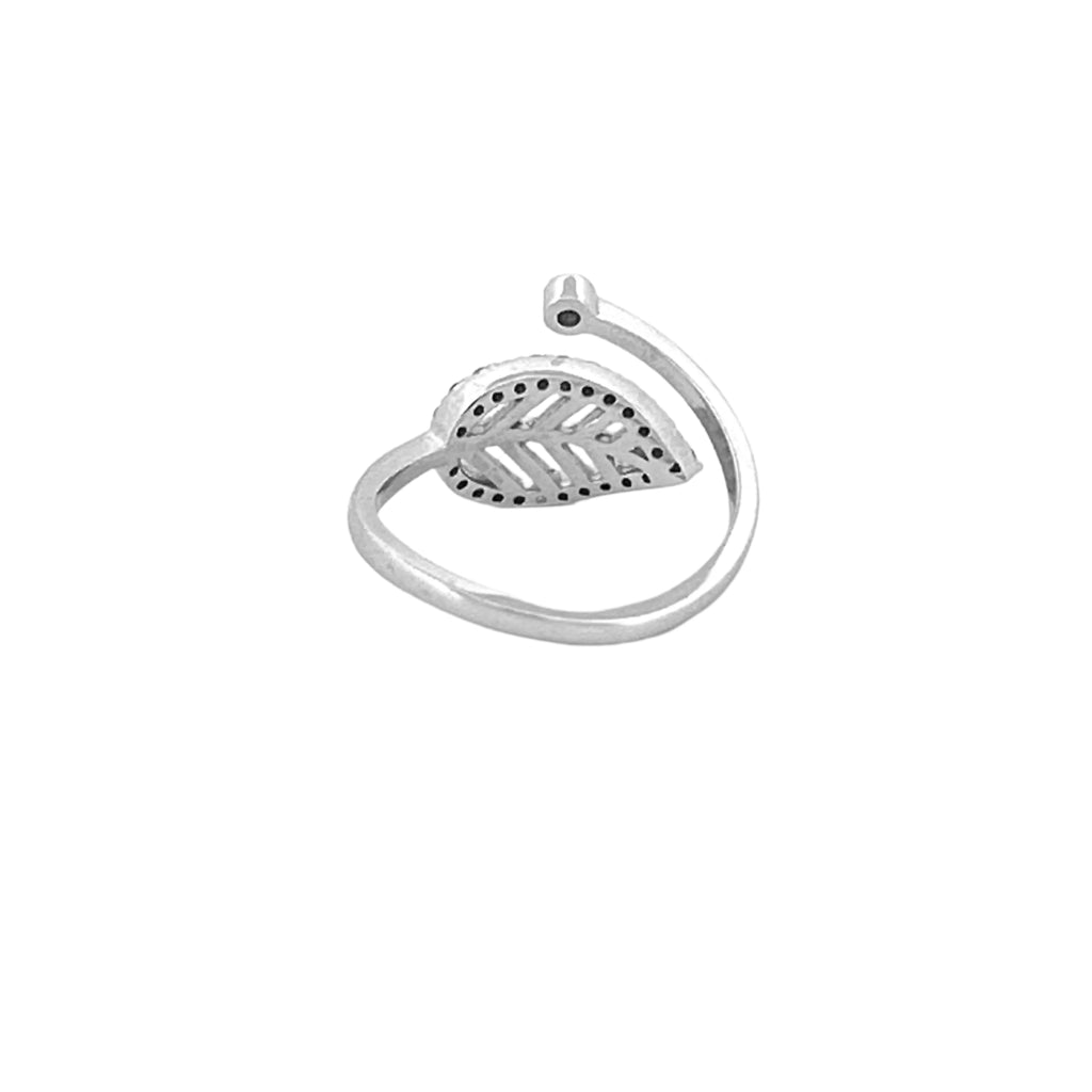 14K Gold Diamond Open Leaf Ring