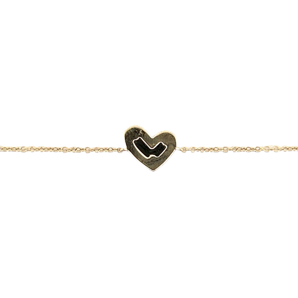 14K Gold Fluted Heart Diamond Charm Bracelet