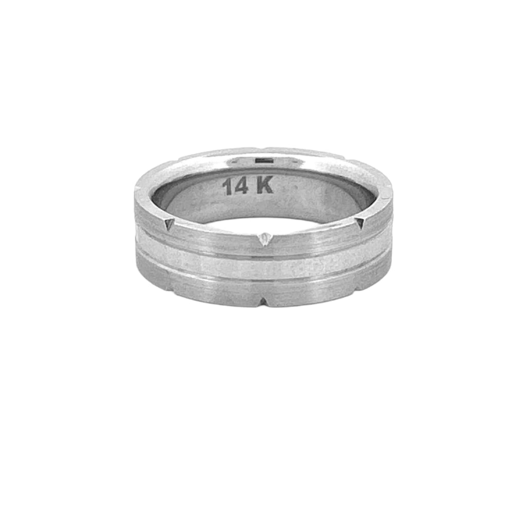 14K Gold Notched and Faceted Mens Band