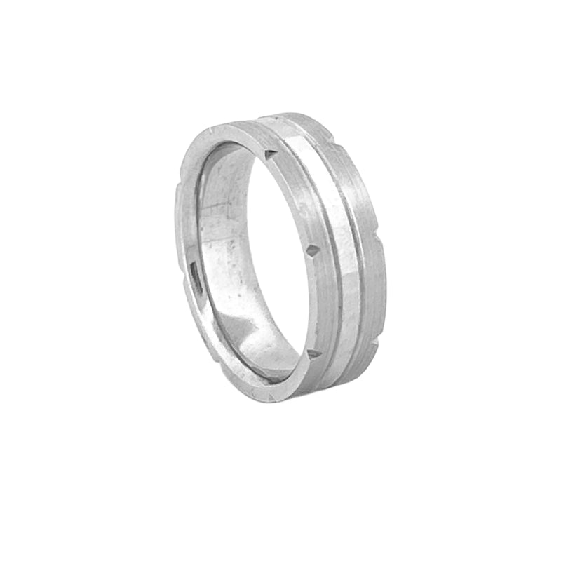 14K Gold Notched and Faceted Mens Band