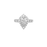 14K Gold 1.00 Cara Lab Grown Pear Diamond Shield Halo Cathedral Engagement Ring