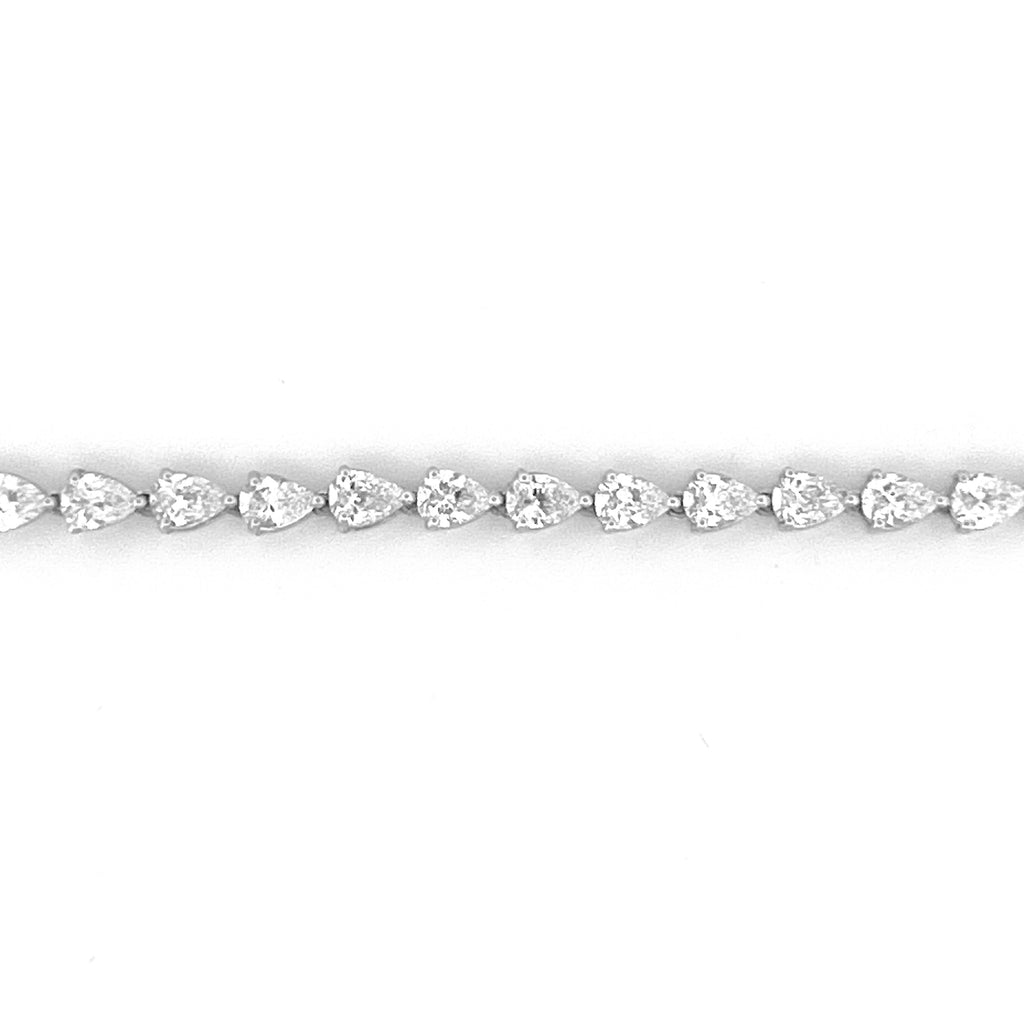 14K Gold Lab Grown 21.00 Carat Sideways Pear Diamond Tennis Necklace