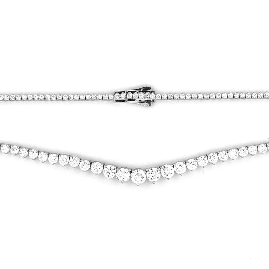 14K Gold Lab Grown 16.50 Carat Round Graduating Diamond Tennis Necklace