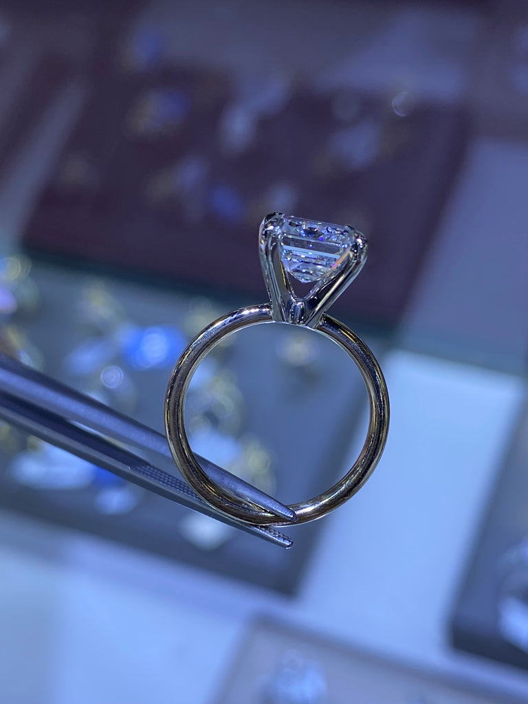 14K Gold 3.00 Carat Emerald Cut Lab Grown Diamond Solitaire Engagement Ring