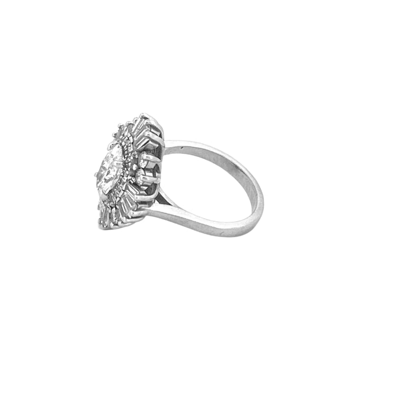 14K Gold Lab Grown 1.00 Carat Oval Cut Round Brilliant and Baguette Diamond Halo Solitaire Engagement Ring