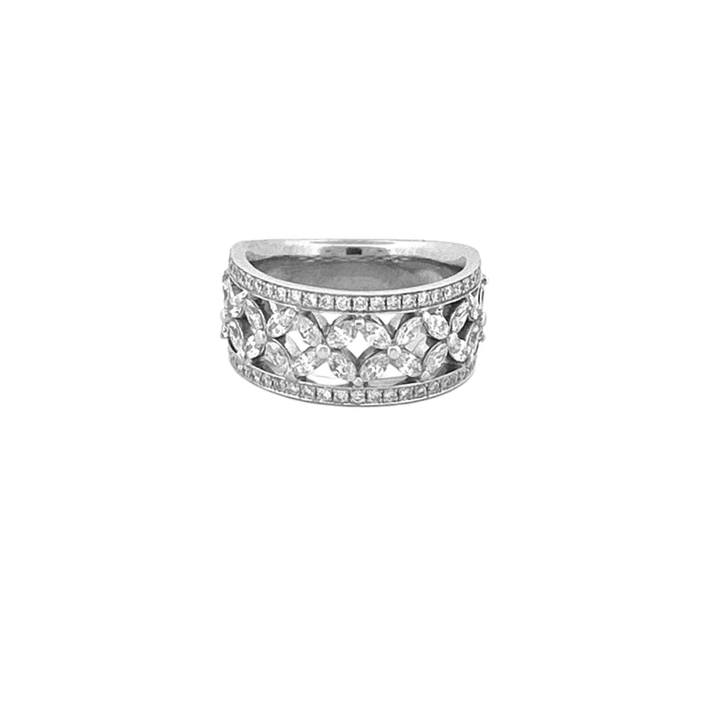 14K Gold Floral Row Diamond Round Wedding Band