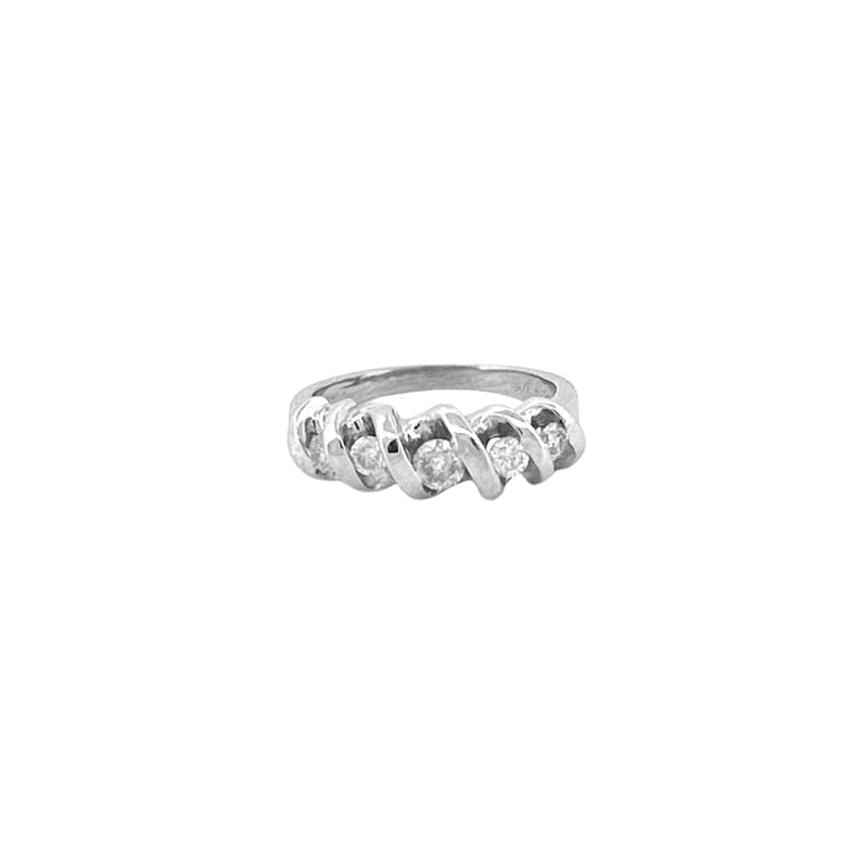 14K Gold Slanted Wide Prong Five Diamond Band