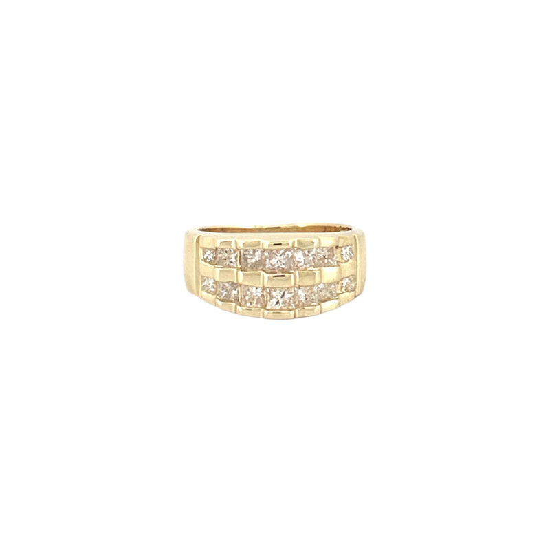 14K Gold Two Row Princess Diamond Steps Band
