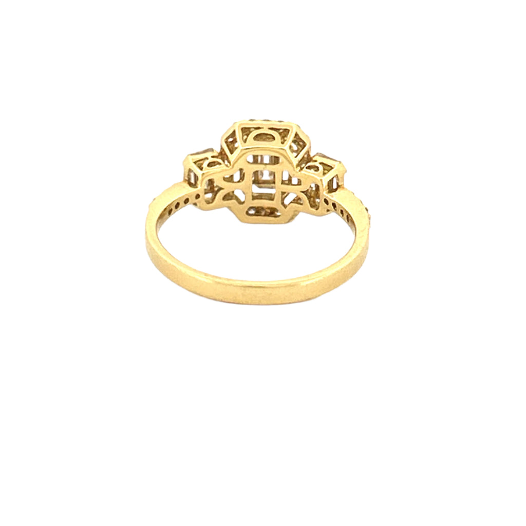 14K Gold Baguette Cluster Diamond Three Stone Halo Engagement Ring