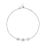 14K Gold Three Hexagon Shape Baguette Round Diamond Cluster Bracelet