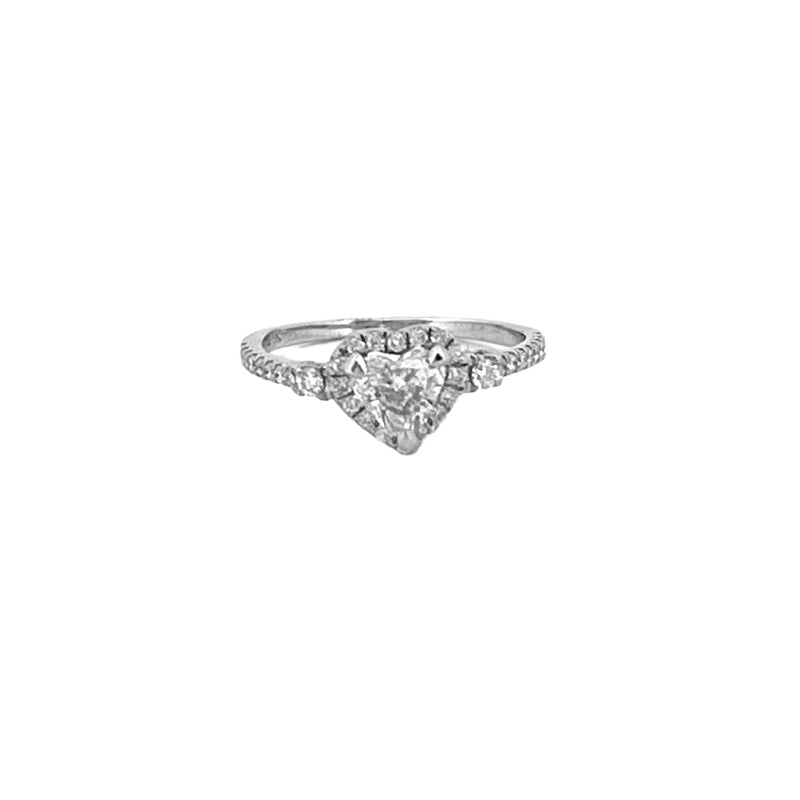 14K Gold Mini Three Stone Natural Diamond Heart Halo Engagement Ring