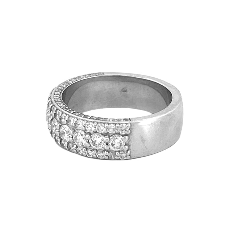 14K Gold Three Row Diamond Mens Band w/ Diamond Walls