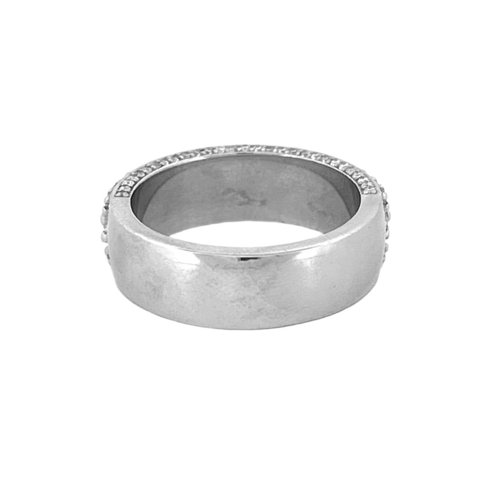 14K Gold Three Row Diamond Mens Band w/ Diamond Walls