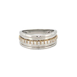 14K Two Tone Gold Notched Center Row Diamond Mens Band