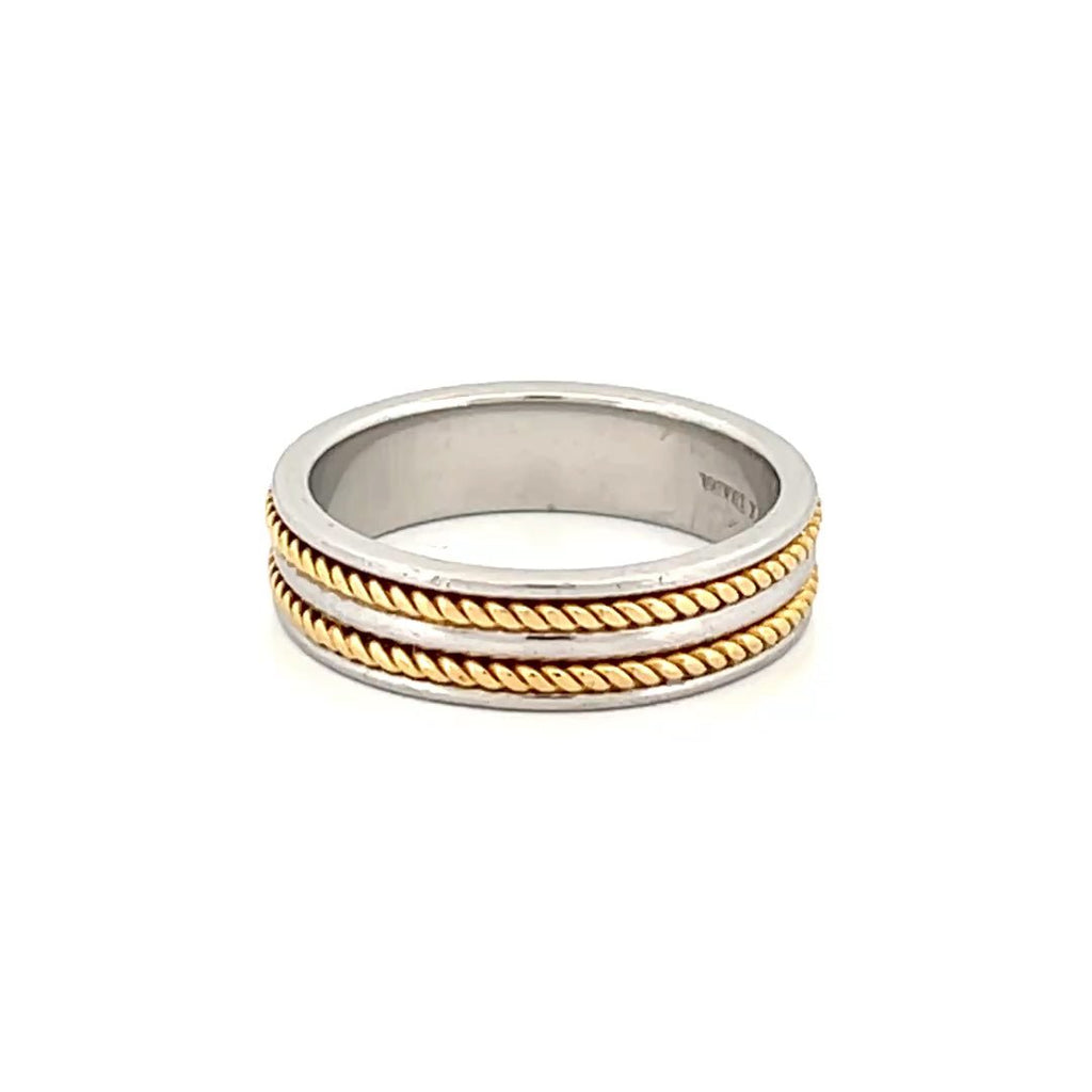 14K Two Tone Gold Double Rope Mens Band