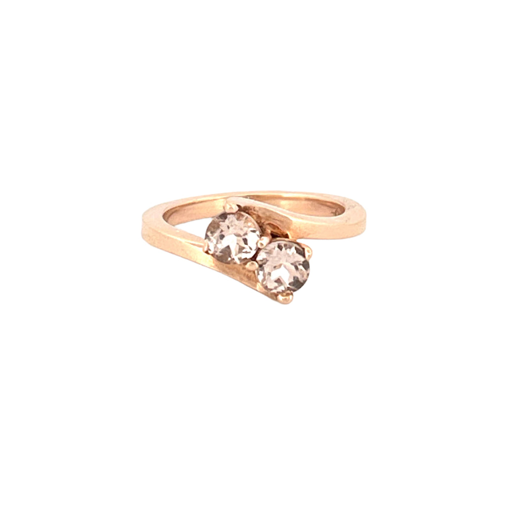 14K Gold Two Round Morganite Split Band