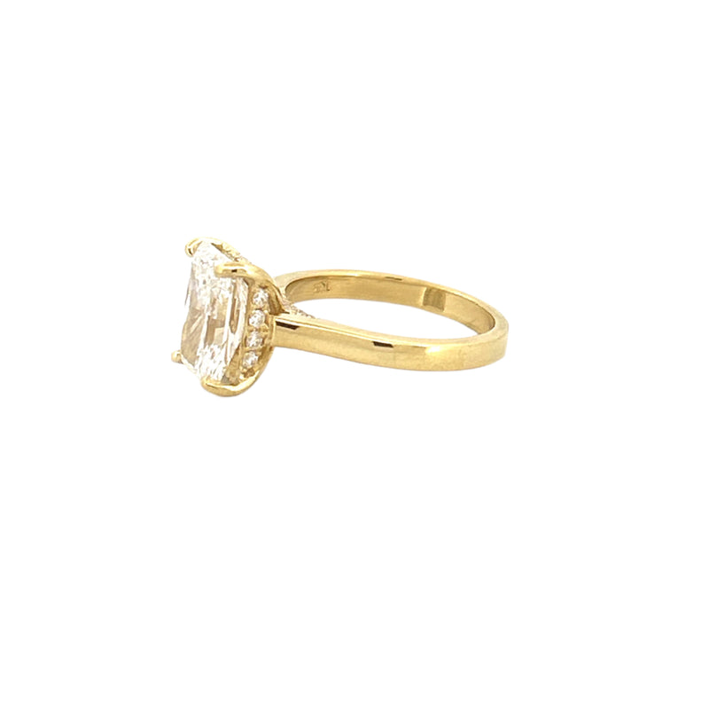 14K Gold 3.00 Carat Lab Grown Radiant Diamond Cathedral Under Halo Engagement Ring