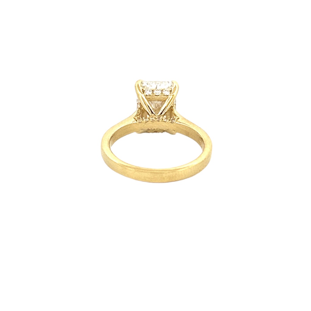 14K Gold 3.00 Carat Lab Grown Radiant Diamond Cathedral Under Halo Engagement Ring