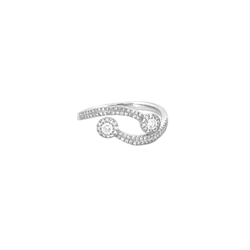 14K Gold Open Duo Round Halo Pave Band