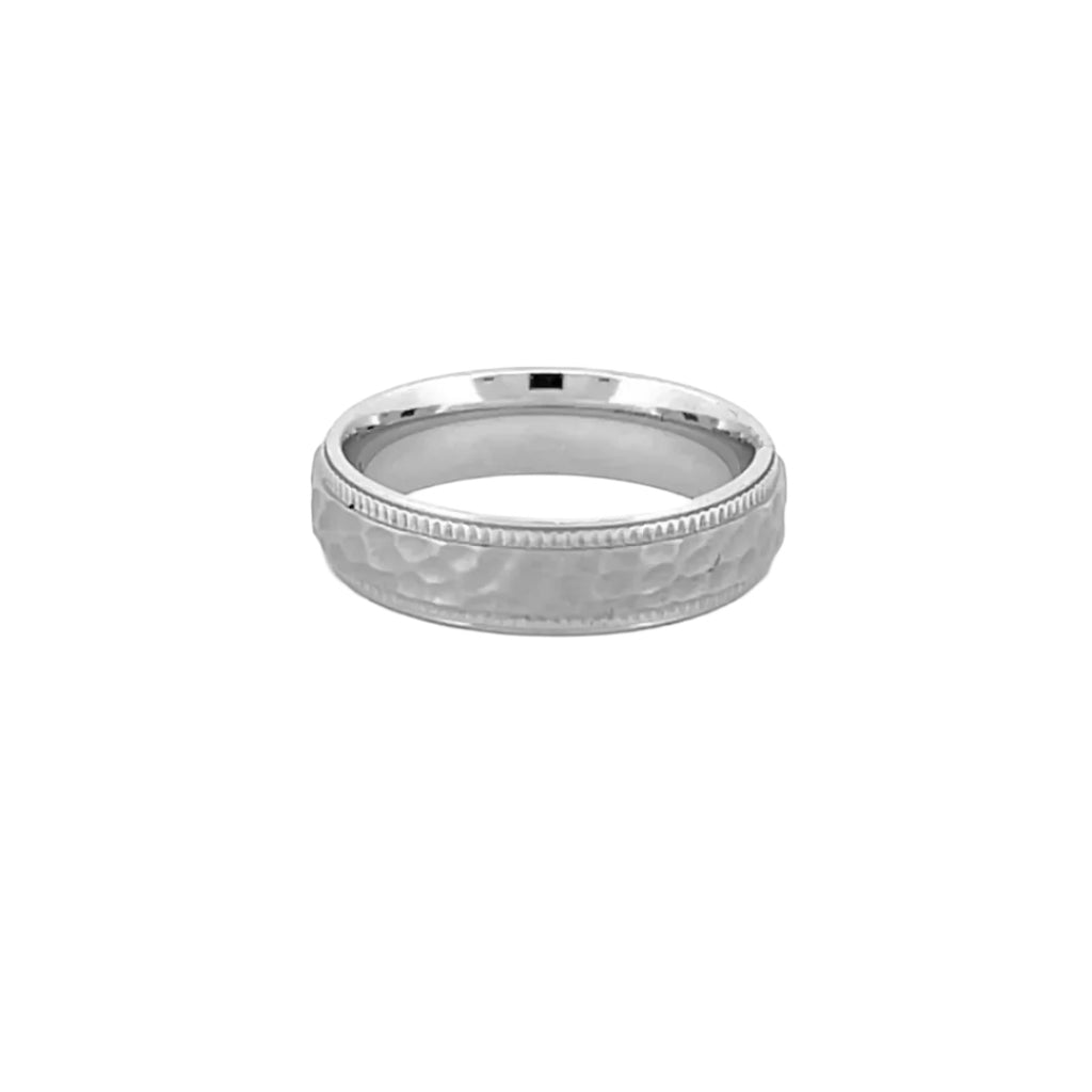 14K Gold Hammered and Dotted Edge Mens Band