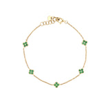 14K Gold Emerald Clover Bracelet