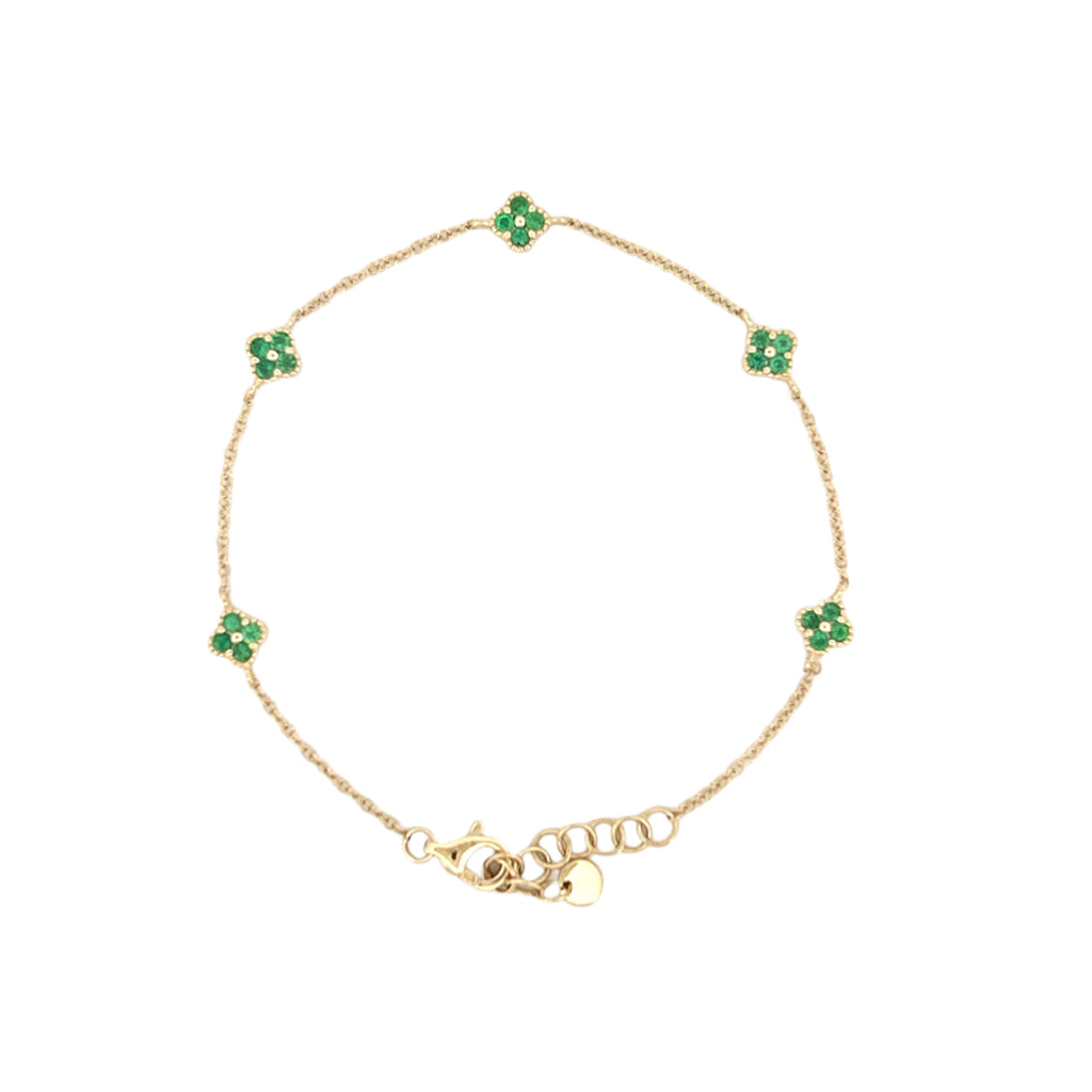 14K Gold Emerald Clover Bracelet