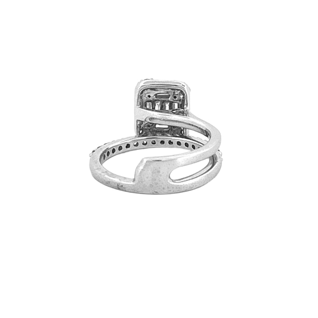 14K Gold Baguette Cluster Diamond Halo Two Layer Engagement Ring