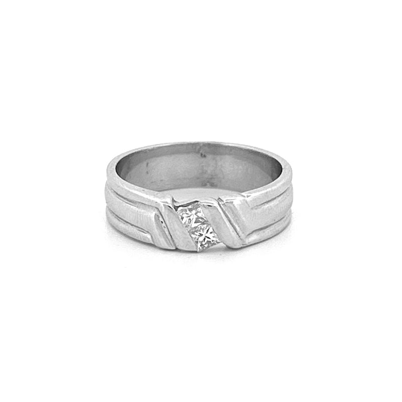 14K Gold Slanted Two Round Diamond Mens Band