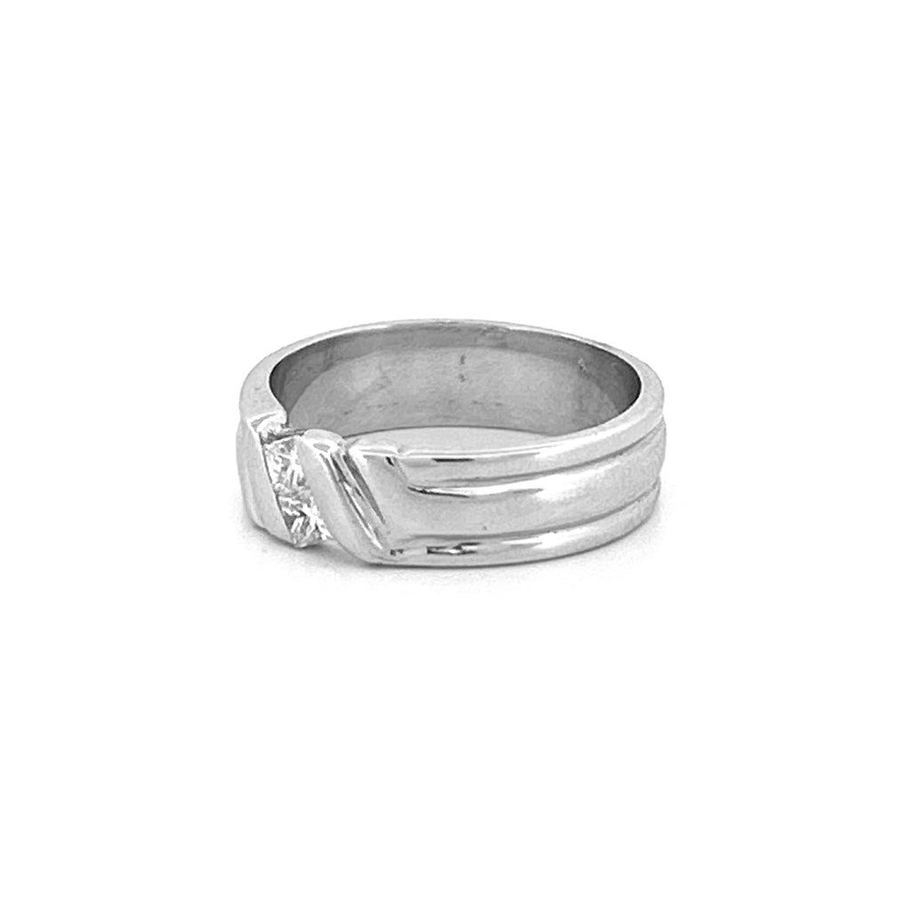 14K Gold Slanted Two Round Diamond Mens Band