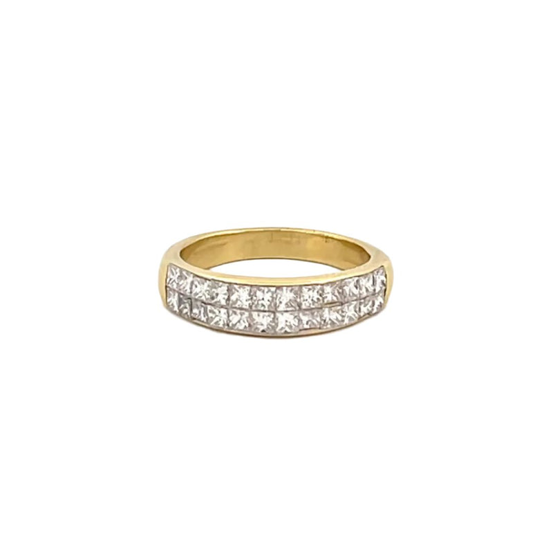 14K Gold Two Row Invisible Princess Diamond Band