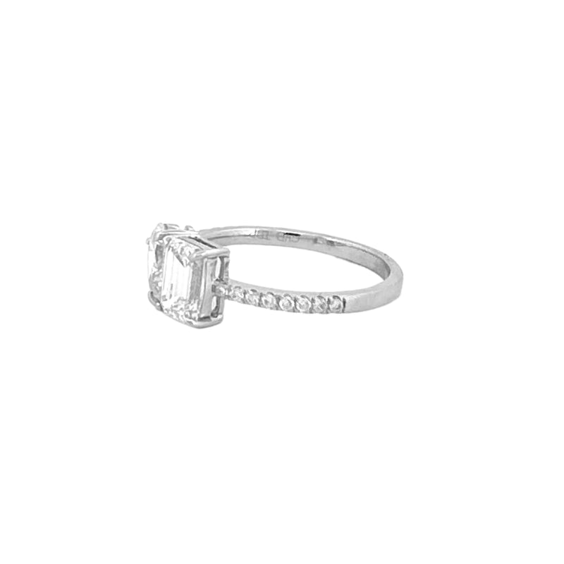 14K Gold 2.00 Carat Lab Grown Prong Set Toi et Moi Pear and Emerald Engagment Ring