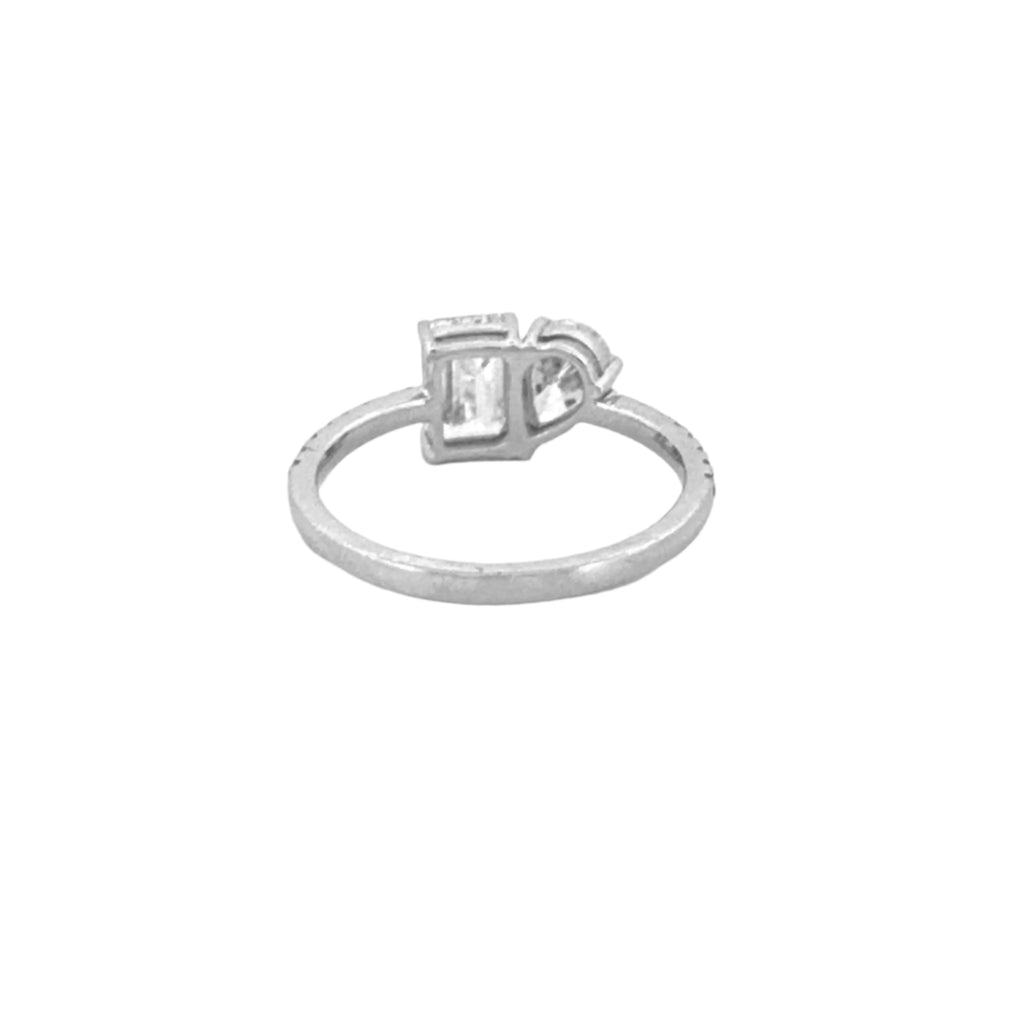 14K Gold 2.00 Carat Lab Grown Prong Set Toi et Moi Pear and Emerald Engagment Ring