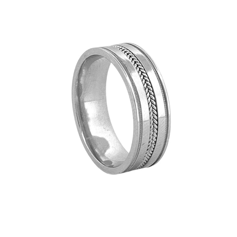 14K Gold Center Braided Mens Band