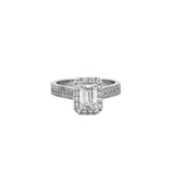 14K Gold 1.00 Carat Lab Grown Emerald Diamond Halo Three Row Engagement Ring